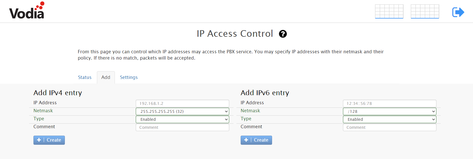 Vodia Add IP Address